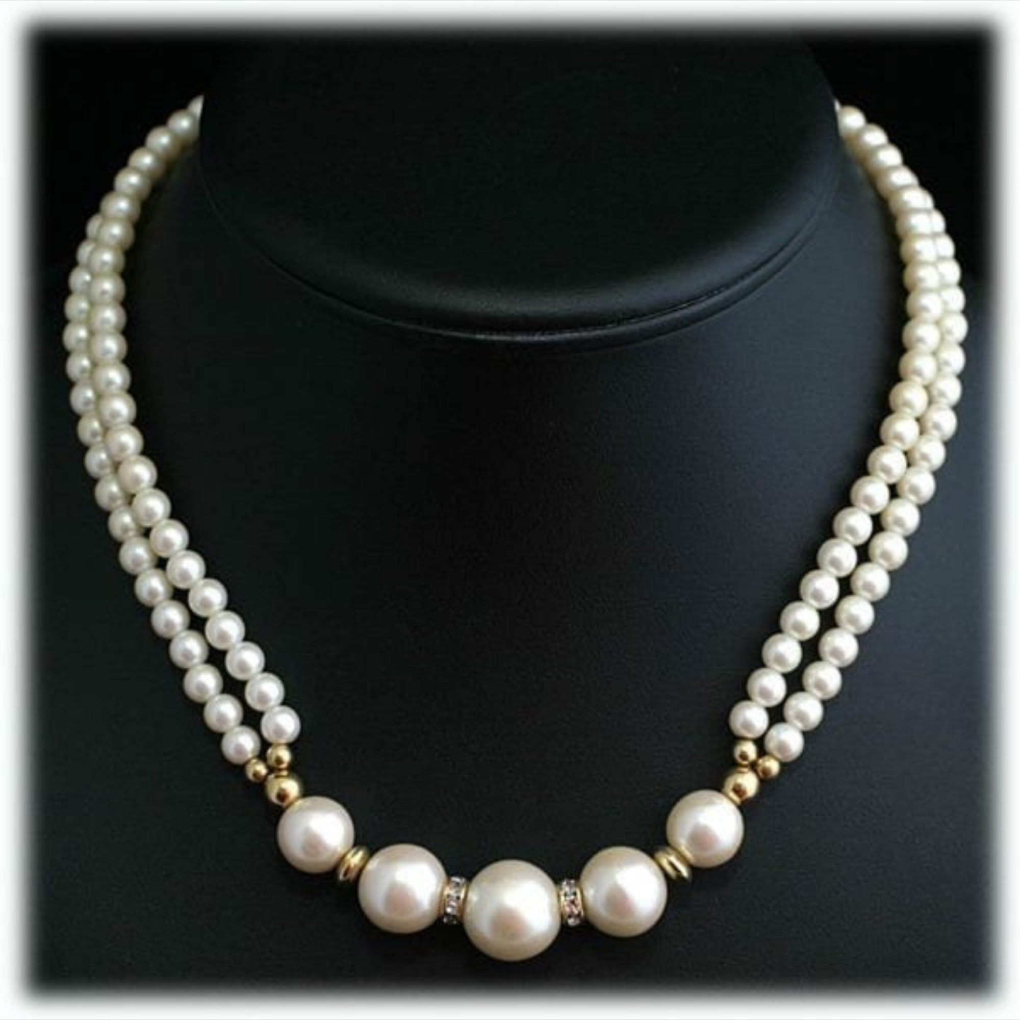Layered Pearl Choker with Gold-Toned Spacers and Earrings