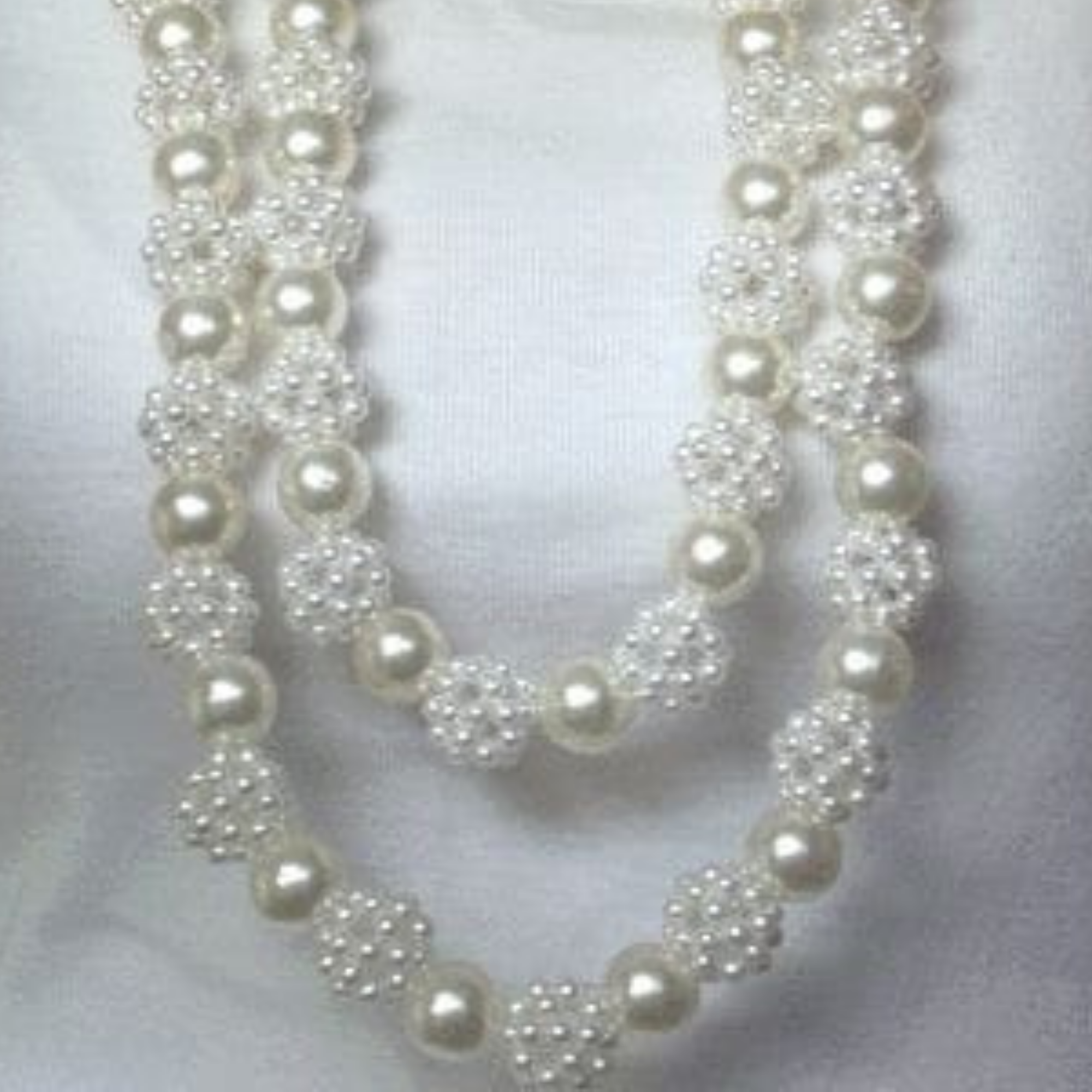 Double Strand Textured Pearl Necklace Set With Earrings