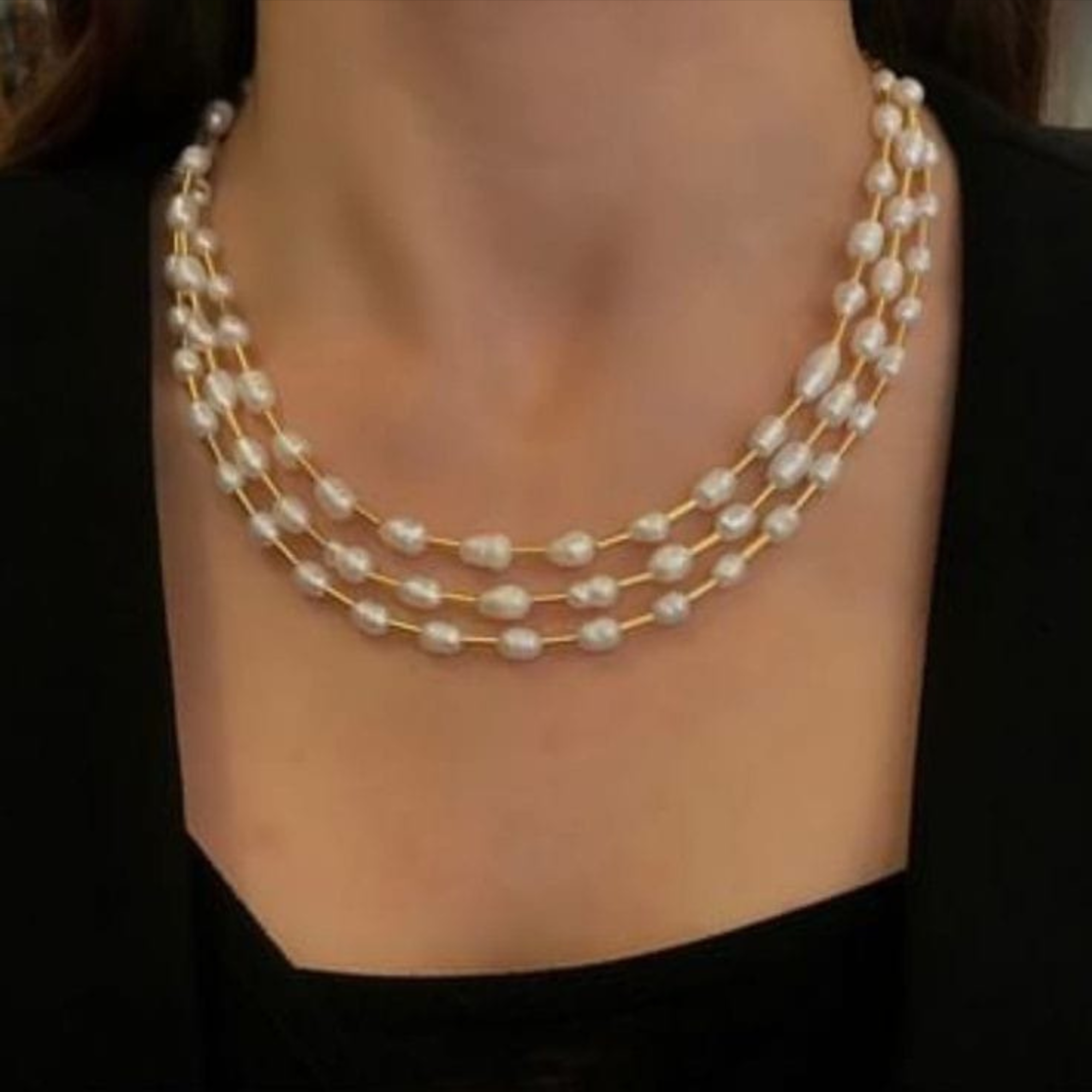 Elegant Three-Layer Pearl Necklace Set With Earrings