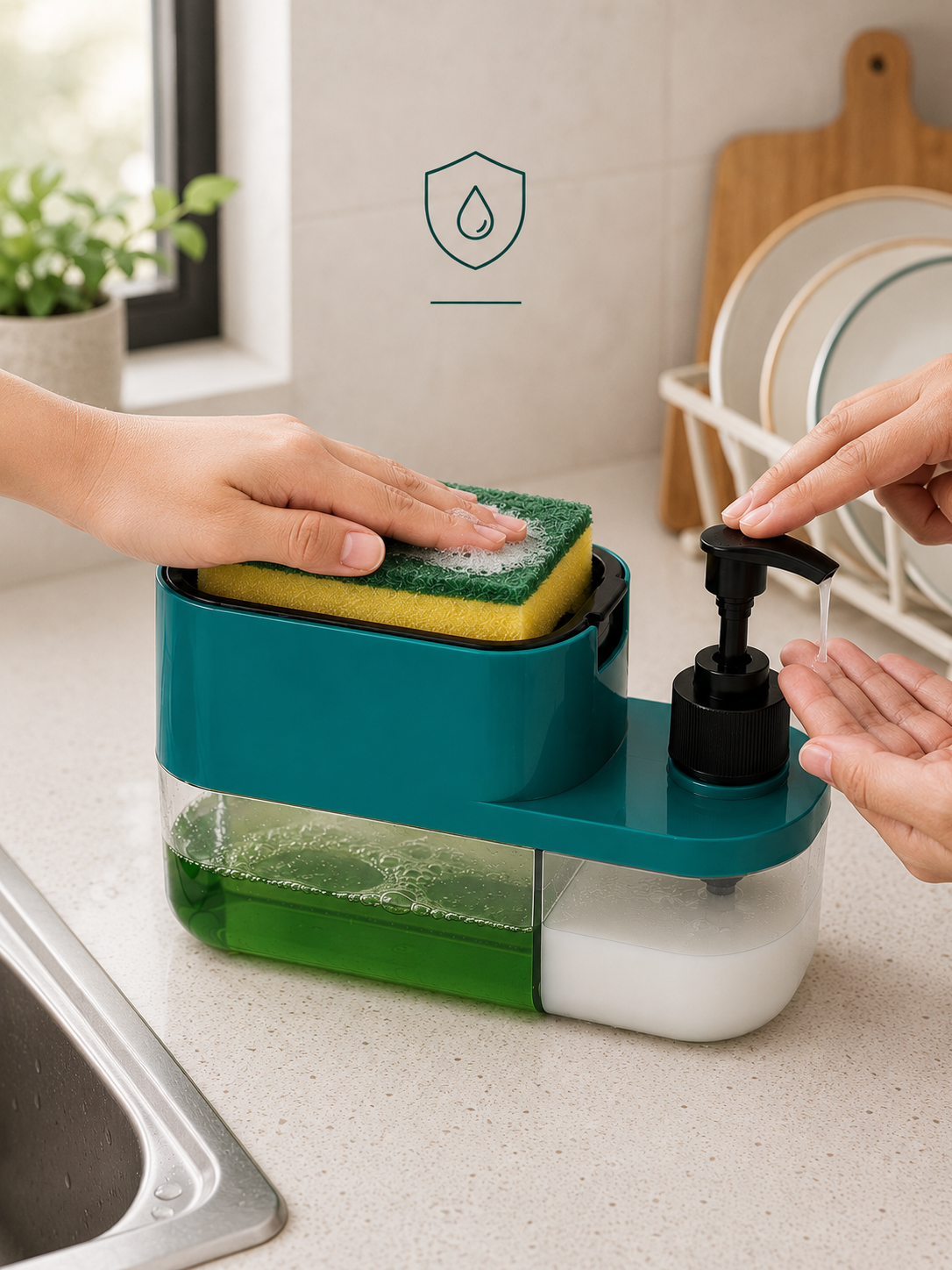 2-in-1 Kitchen Sink Organizer | Dual Soap Pump with Sponge Holder