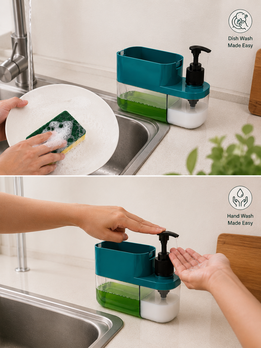 2-in-1 Kitchen Sink Organizer | Dual Soap Pump with Sponge Holder
