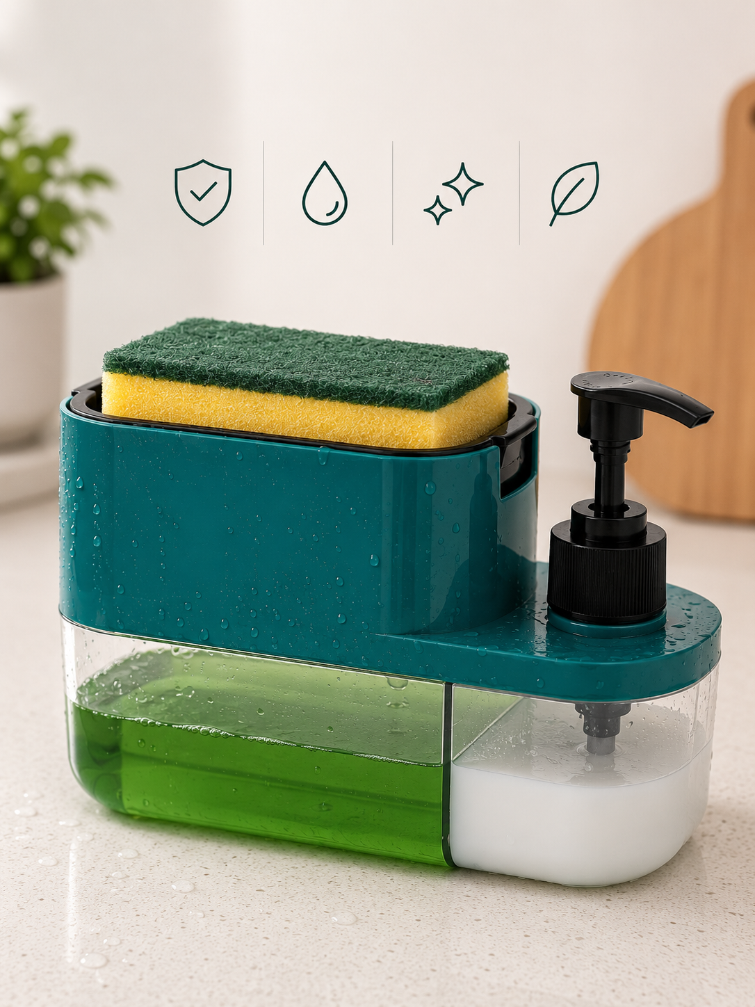 2-in-1 Kitchen Sink Organizer | Dual Soap Pump with Sponge Holder