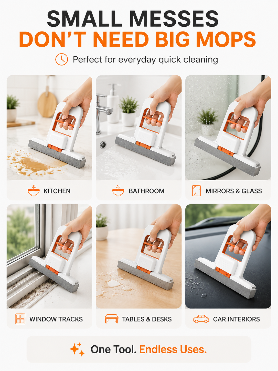 Mini Hand Press Sponge Mop | Self-Squeeze Wet & Dry Cleaning Mop for Kitchen, Bathroom, Glass, Windows, Countertops, Sink, Mirror & Car Interior