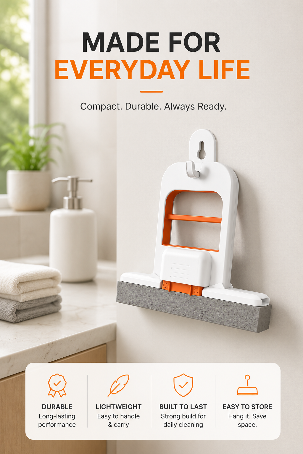 Mini Hand Press Sponge Mop | Self-Squeeze Wet & Dry Cleaning Mop for Kitchen, Bathroom, Glass, Windows, Countertops, Sink, Mirror & Car Interior