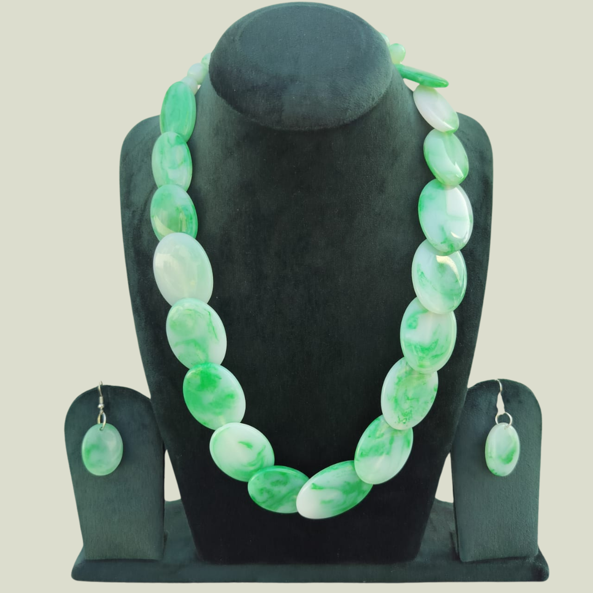 Elegant Jade Stone Necklace Set With Earrings for Women
