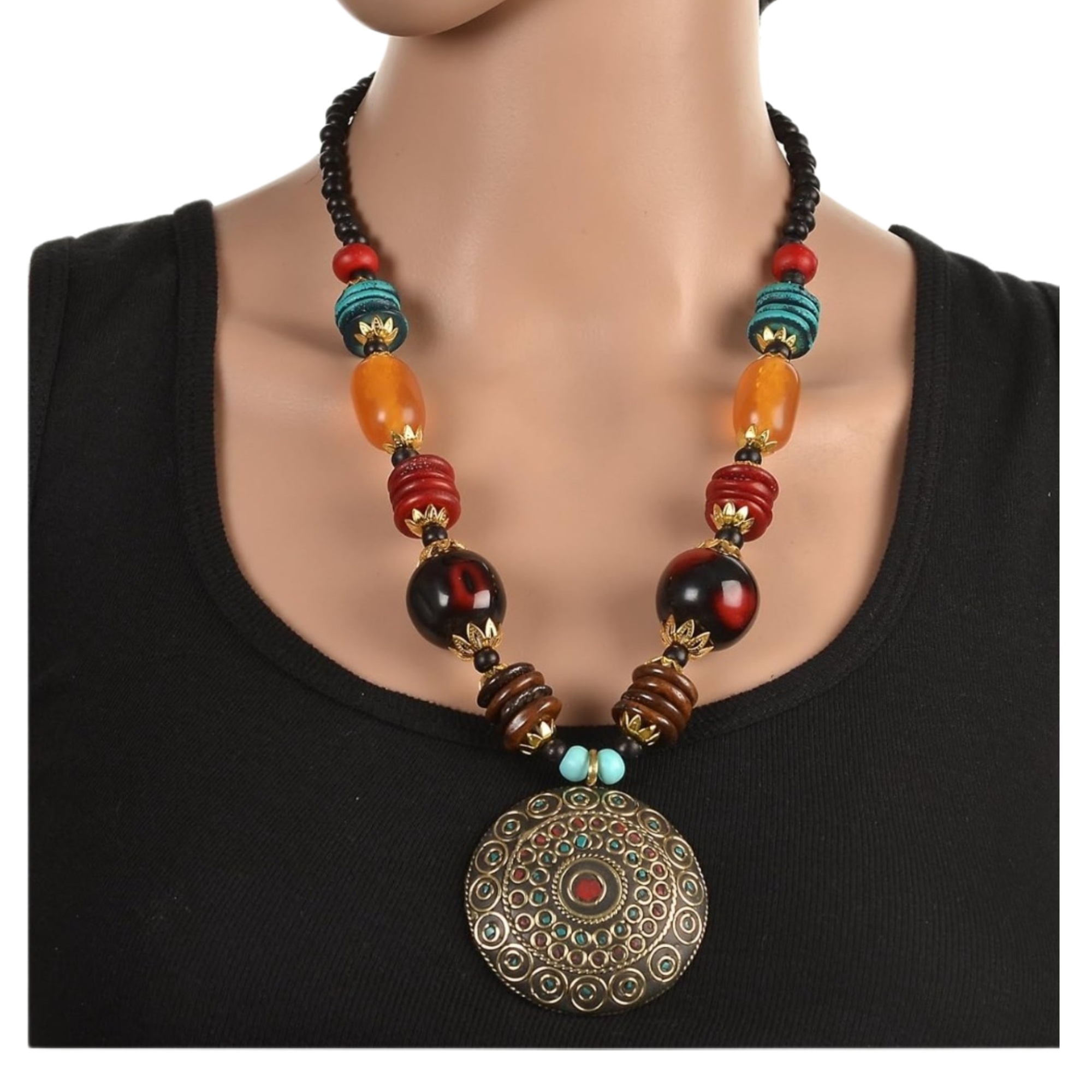 Sondarya Boho Medallion & Stone Statement Necklace