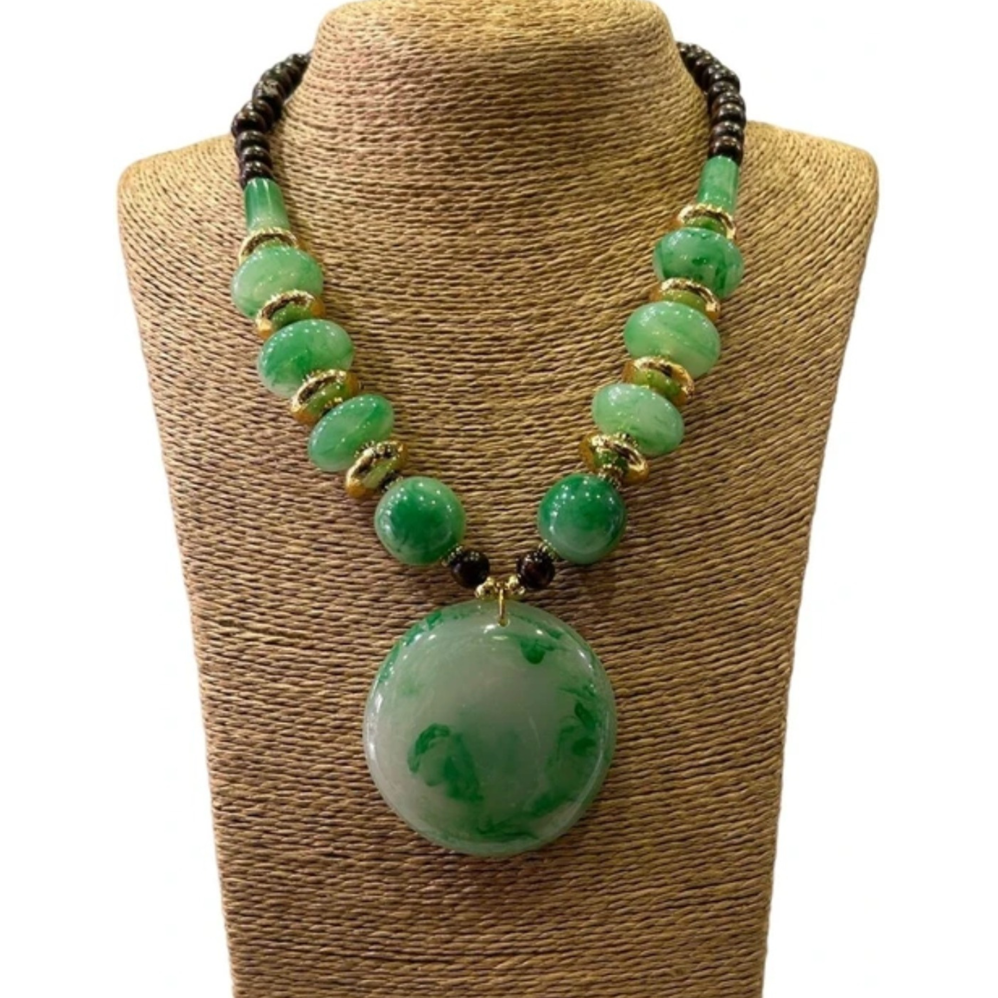 Sondarya Majestic Medallion Green Stone Necklace