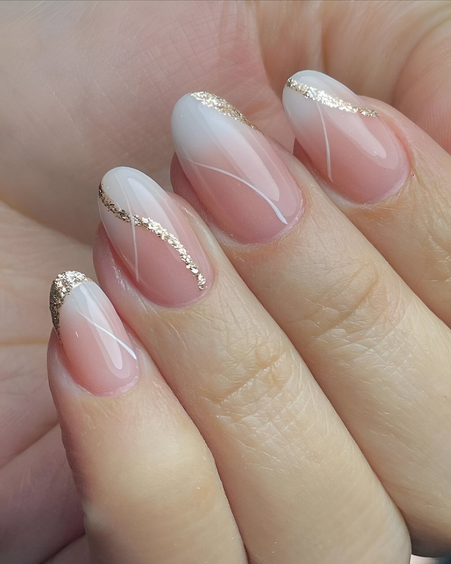 Nude Pink White Ombre Glitter Press-On Nails Kit