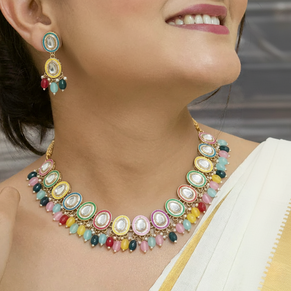 Sondarya Multi-Color Meenakari & Kundan Necklace Set with Maang Tikka