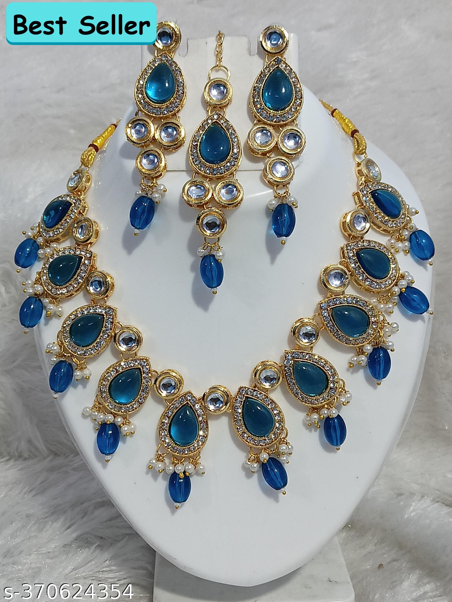 Sondarya Ocean Blue Kundan Pearl Choker Set