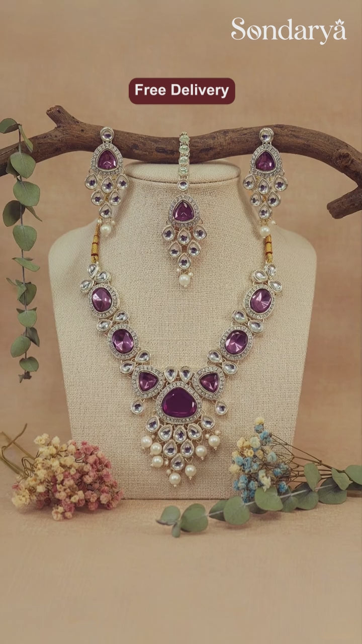 Sondarya Ruby Pink Kundan Choker Set with Maang Tikka (NL7A)