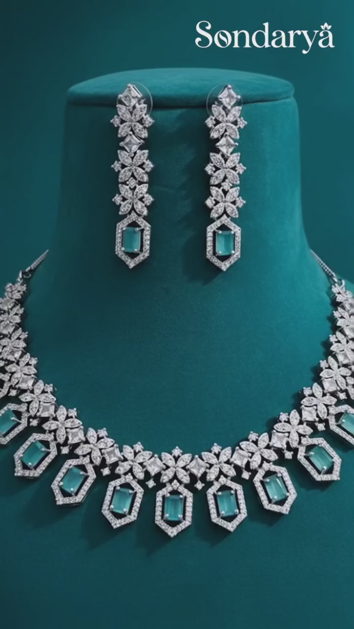 Sondarya American Diamond Necklace Set with Teal Accents